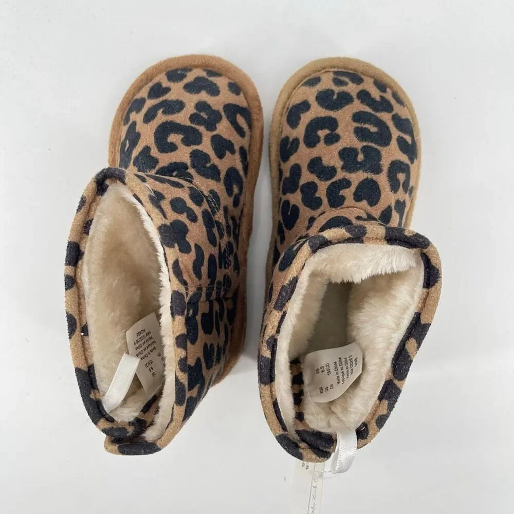 H&M Toddler Leopard Print Faux Suede Fluffy-Lined Ankle Boots Size 8.5 NWT
